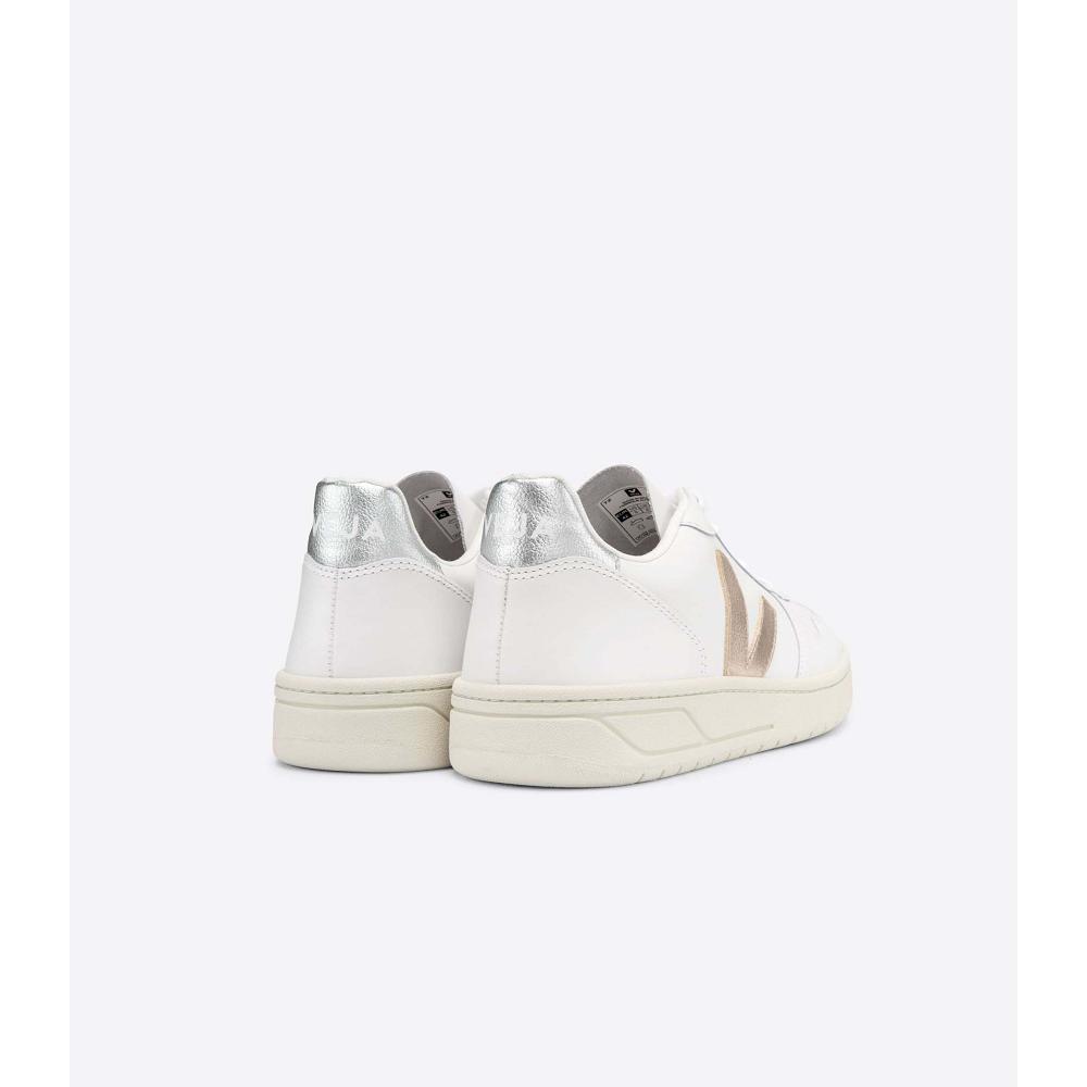 Veja V-10 LEATHER Women's Sneakers White/Silver | CA 650DFM